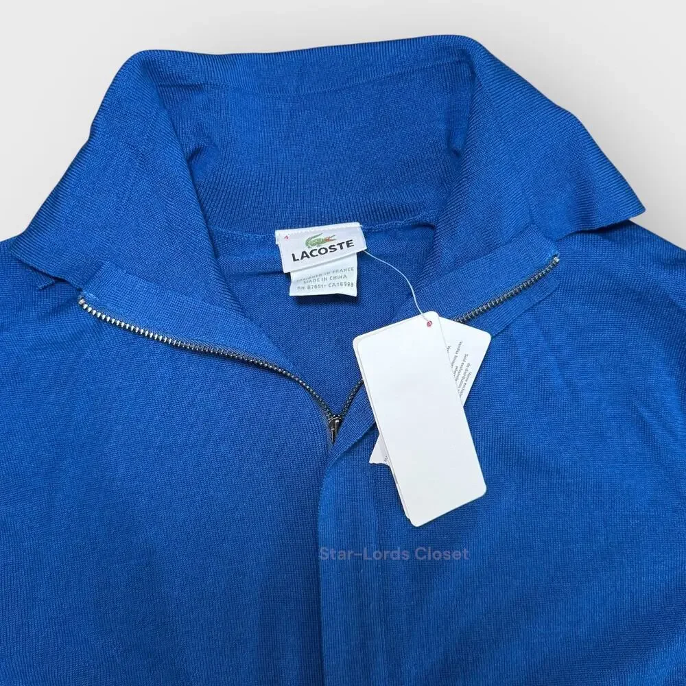 Lacoste Blue Merino Wool 1/4 Zip Pullover Sweater Size 4 Small Classic Preppy